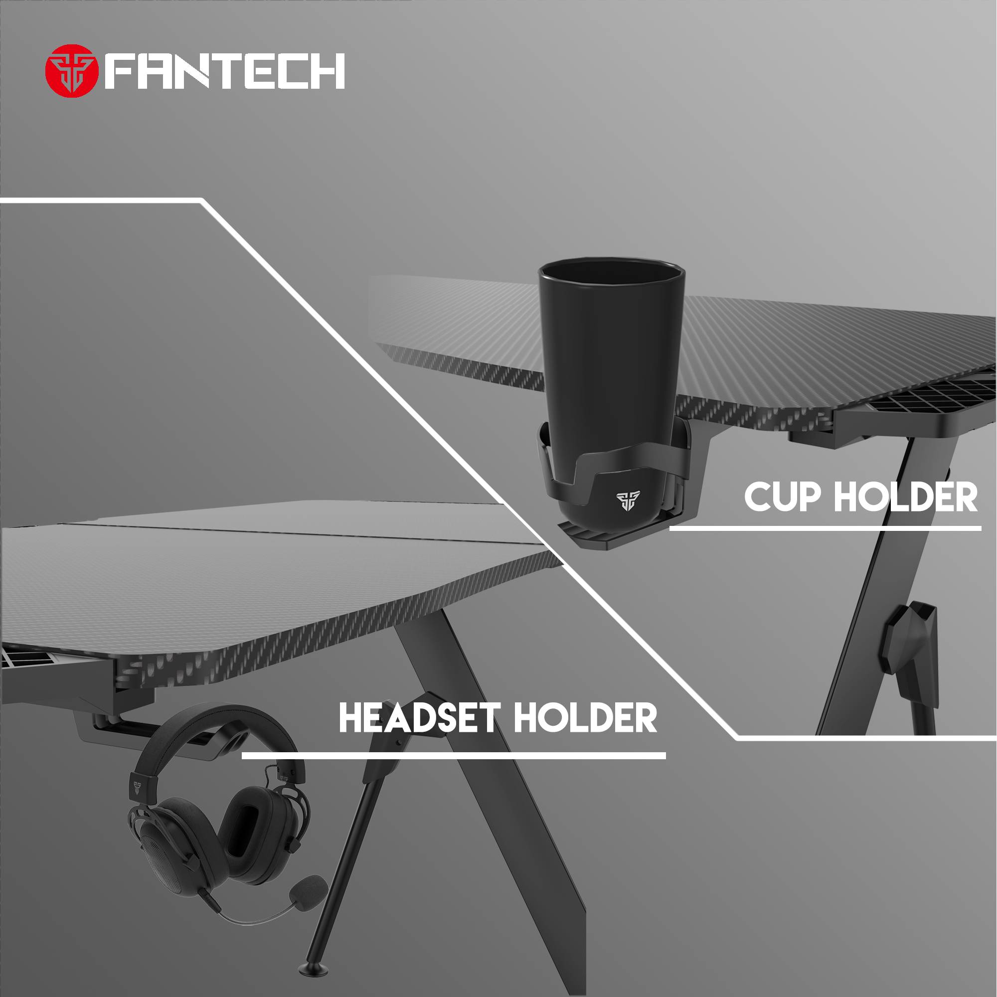 Fantech Gaming Desk Gd714 Gaming Table Desk Rgb with Headset Holder and